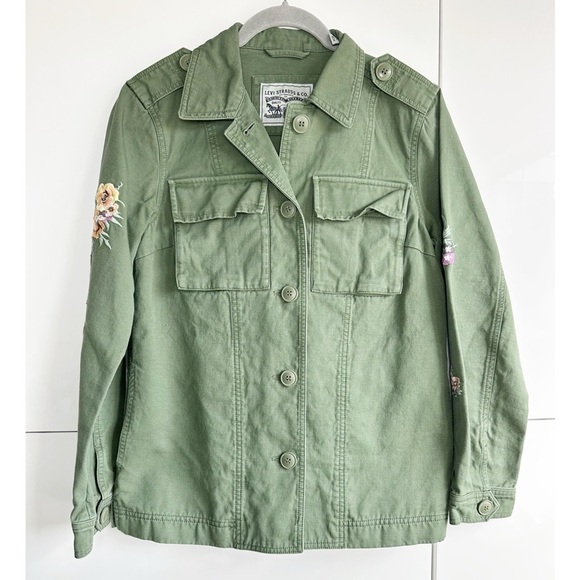 Levi Strauss & Co. Embroidered Military Jacket Shacket Army Green Size XS - Picture 3 of 11